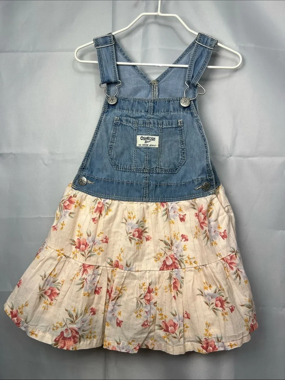 OshKosh B’Gosh denim overall dress with floral skirt size 3T